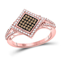 Load image into Gallery viewer, 10kt Rose Gold Womens Round Red Color Enhanced Diamond Square Fashion Ring 1/3 Cttw
