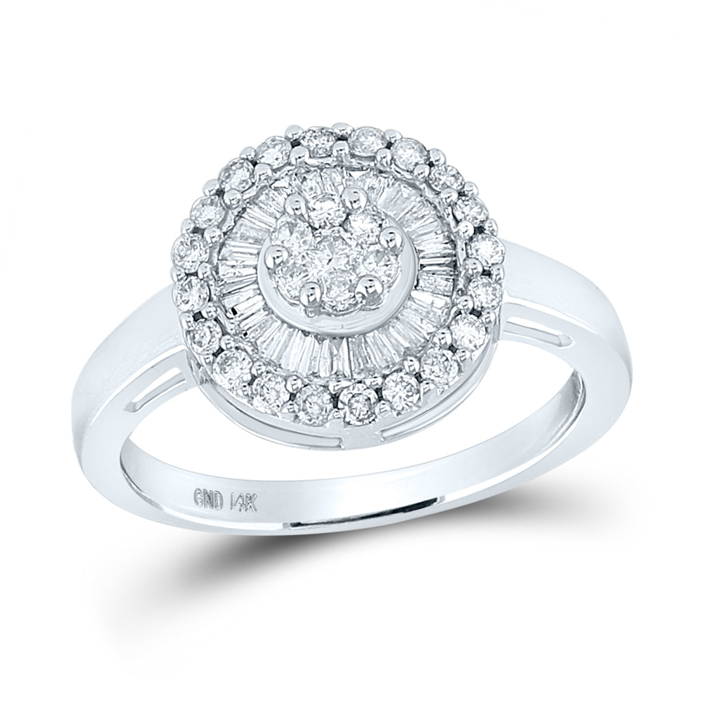 14kt White Gold Womens Round Diamond Flower Cluster Ring 3/4 Cttw