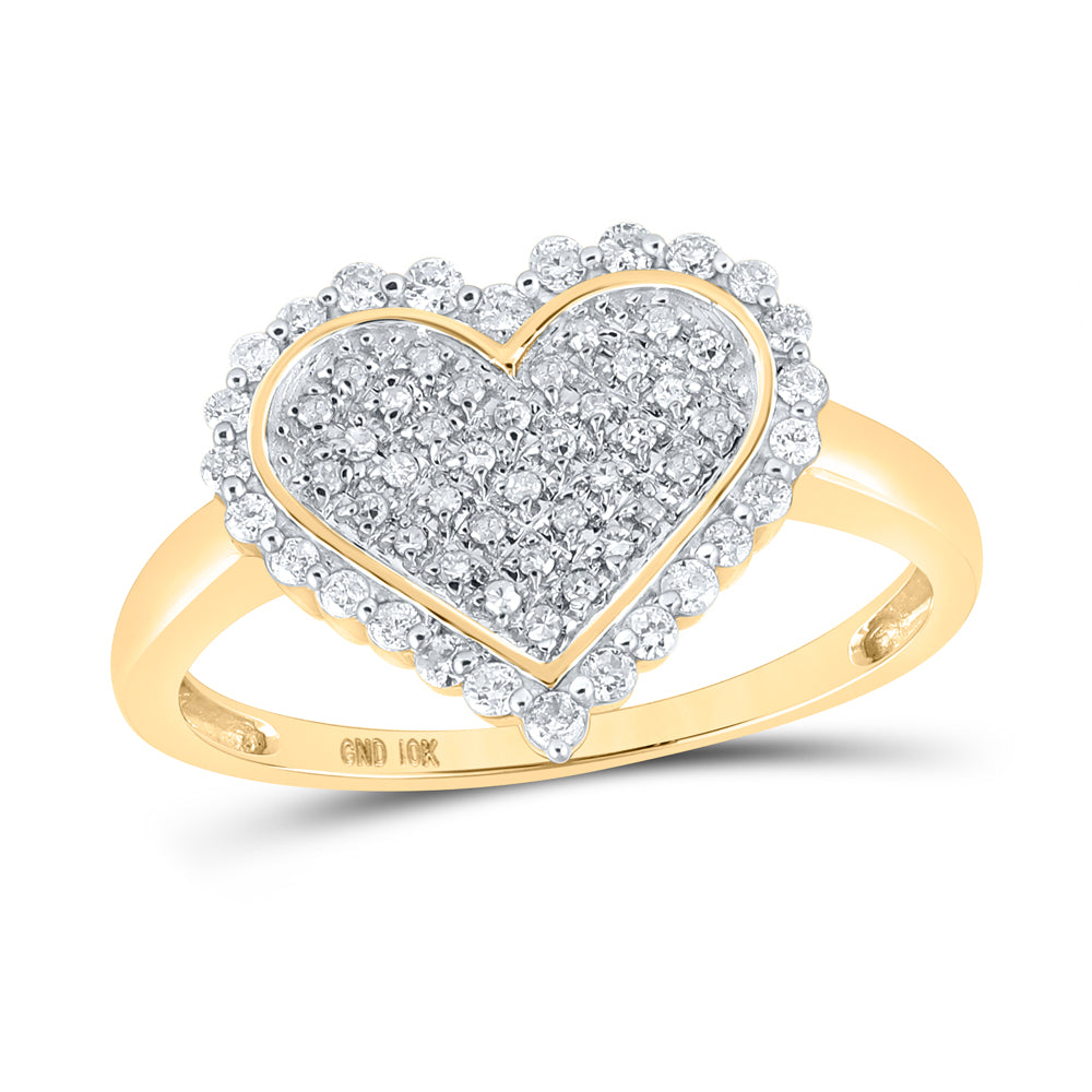 10kt Yellow Gold Womens Round Diamond Heart Cluster Ring 1/3 Cttw