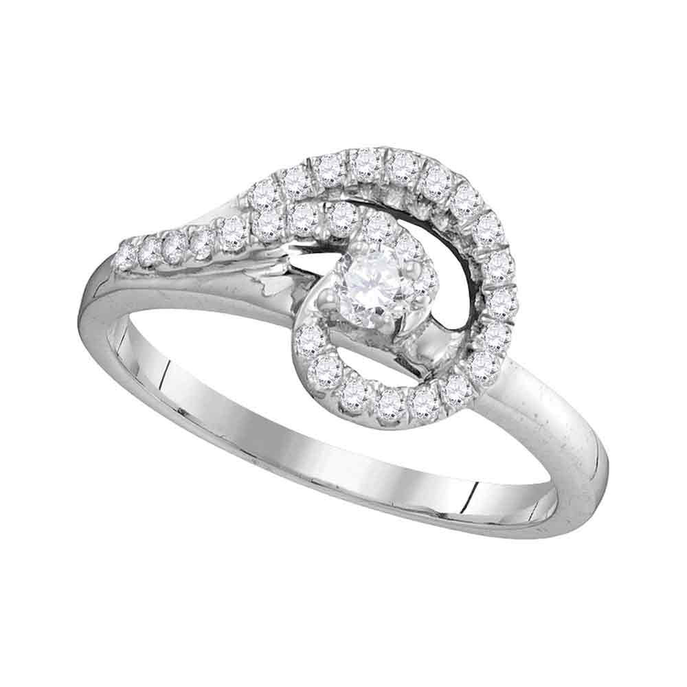 10kt White Gold Womens Round Diamond Round Bridal Wedding Engagement Ring 3/8 Cttw