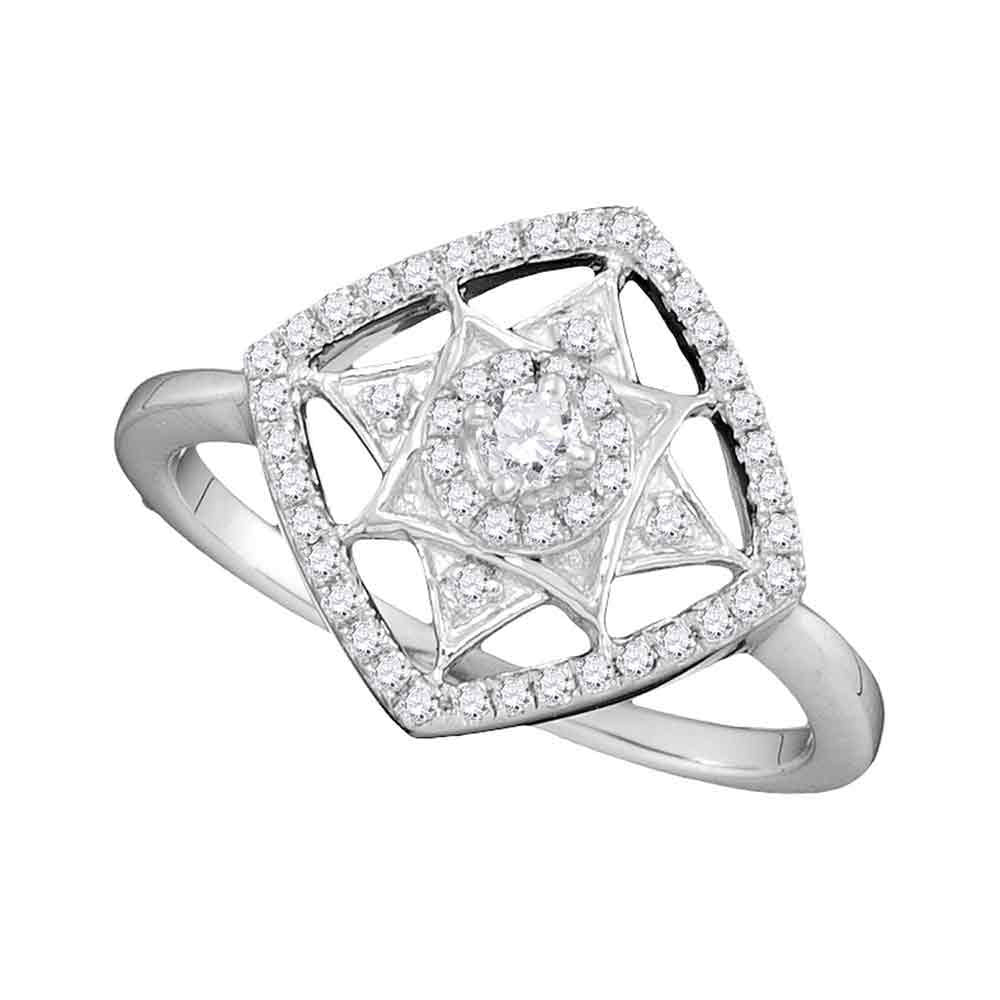 10kt White Gold Womens Round Diamond Square Fashion Ring 1/3 Cttw