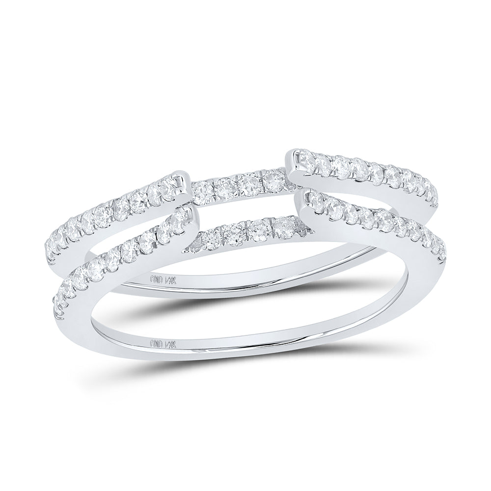 14kt White Gold Womens Round Diamond Ring Guard Wrap Solitaire Enhancer 1/2 Cttw