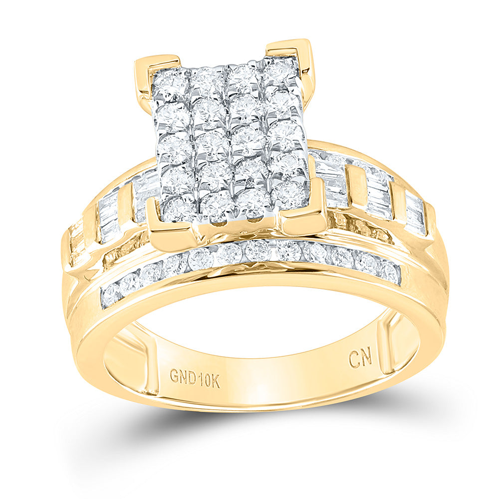 10kt Yellow Gold Womens Round Diamond Cinderella Cluster Bridal Wedding Engagement Ring 1.00 Cttw