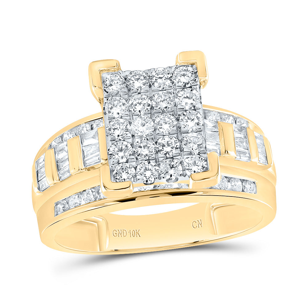 10kt Yellow Gold Womens Round Diamond Elevated Rectangle Cluster Bridal Wedding Engagement Ring 1.00 Cttw - Size 6