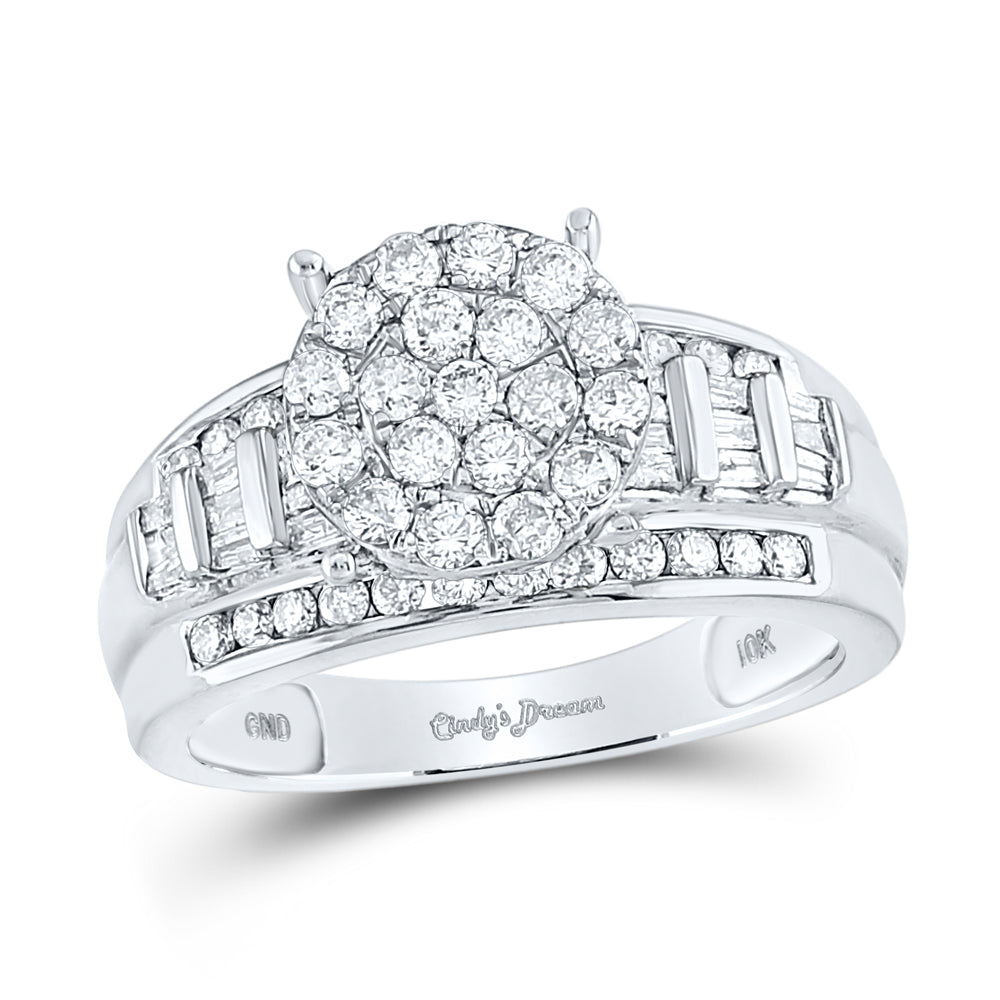 10kt White Gold Womens Round Diamond Cindys Dream Cluster Bridal Wedding Engagement Ring 1.00 Cttw - Size 6