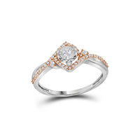Load image into Gallery viewer, 10kt Two-tone White Gold Womens Round Diamond Solitaire Rose-accent Ring 1/5 Cttw
