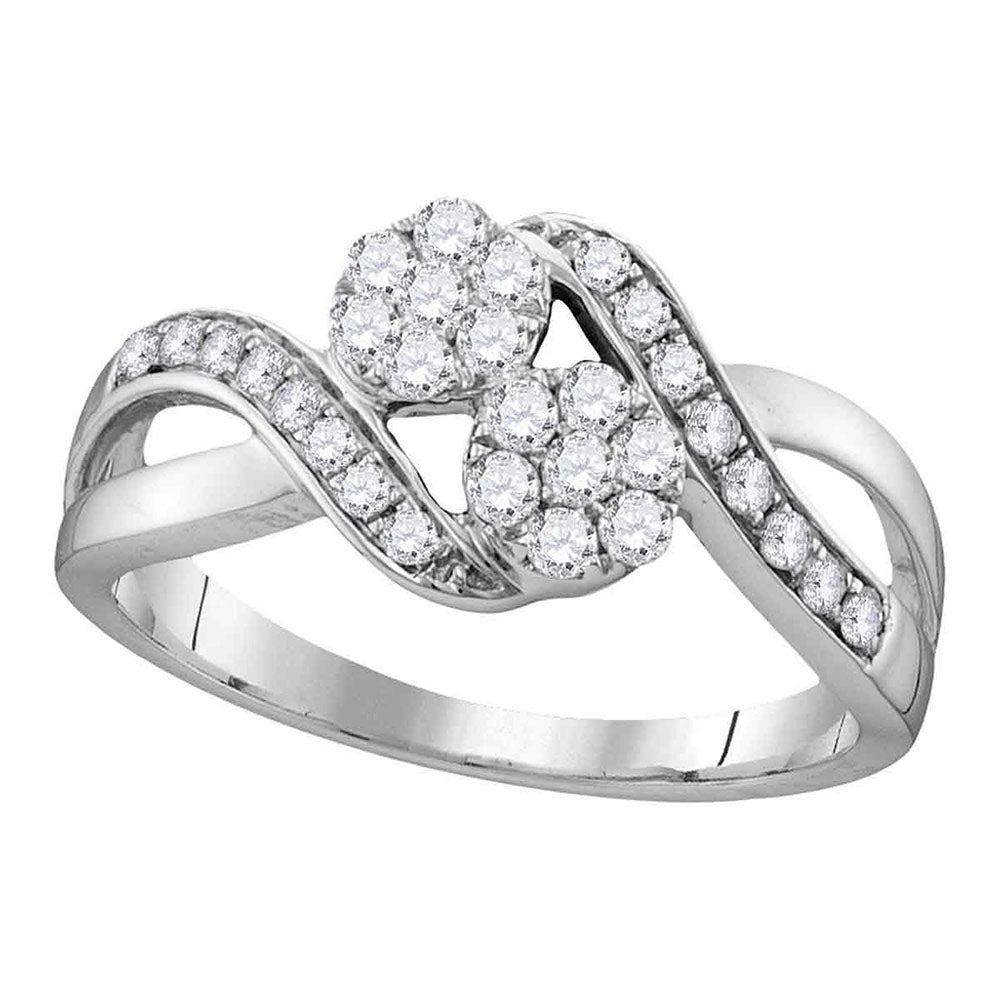 14kt White Gold Womens Round Diamond 2-stone Bridal Wedding Engagement Ring 1/2 Cttw