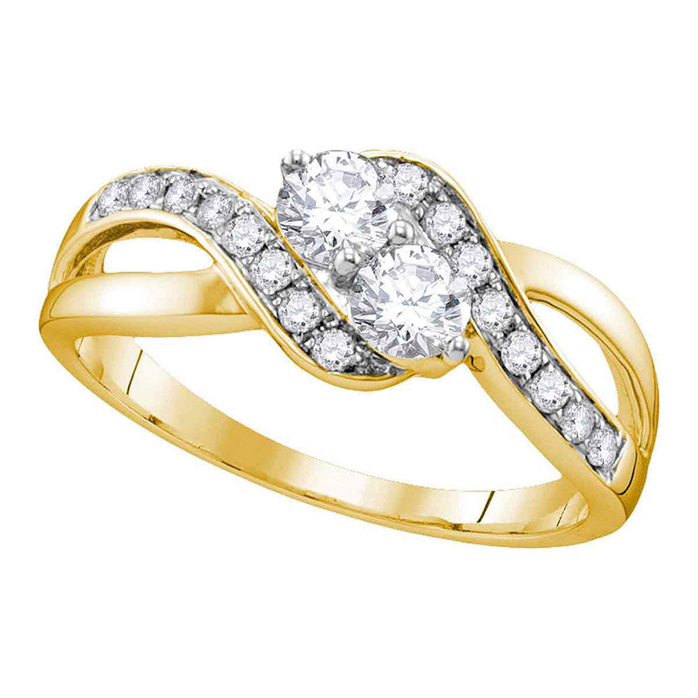 10kt Yellow Gold Womens Round Diamond 2-stone Hearts Together Bridal Wedding Engagement Ring 5/8 Cttw (Certified)