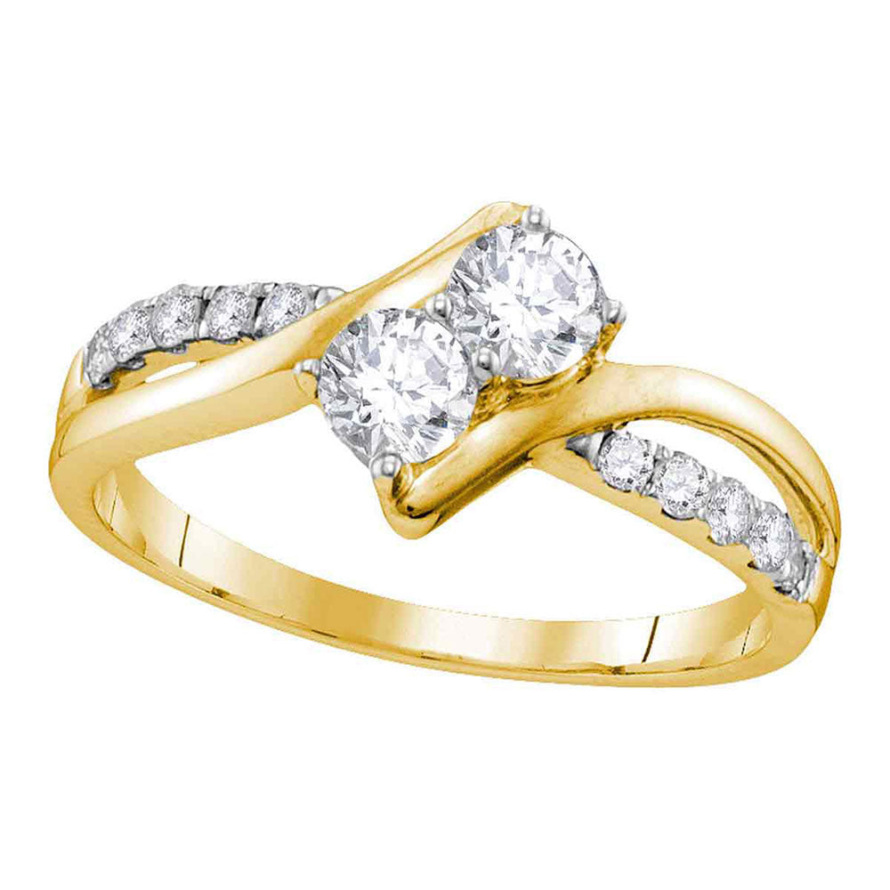 10kt Yellow Gold Womens Round Diamond 2-stone Bridal Wedding Engagement Ring 1/2 Cttw