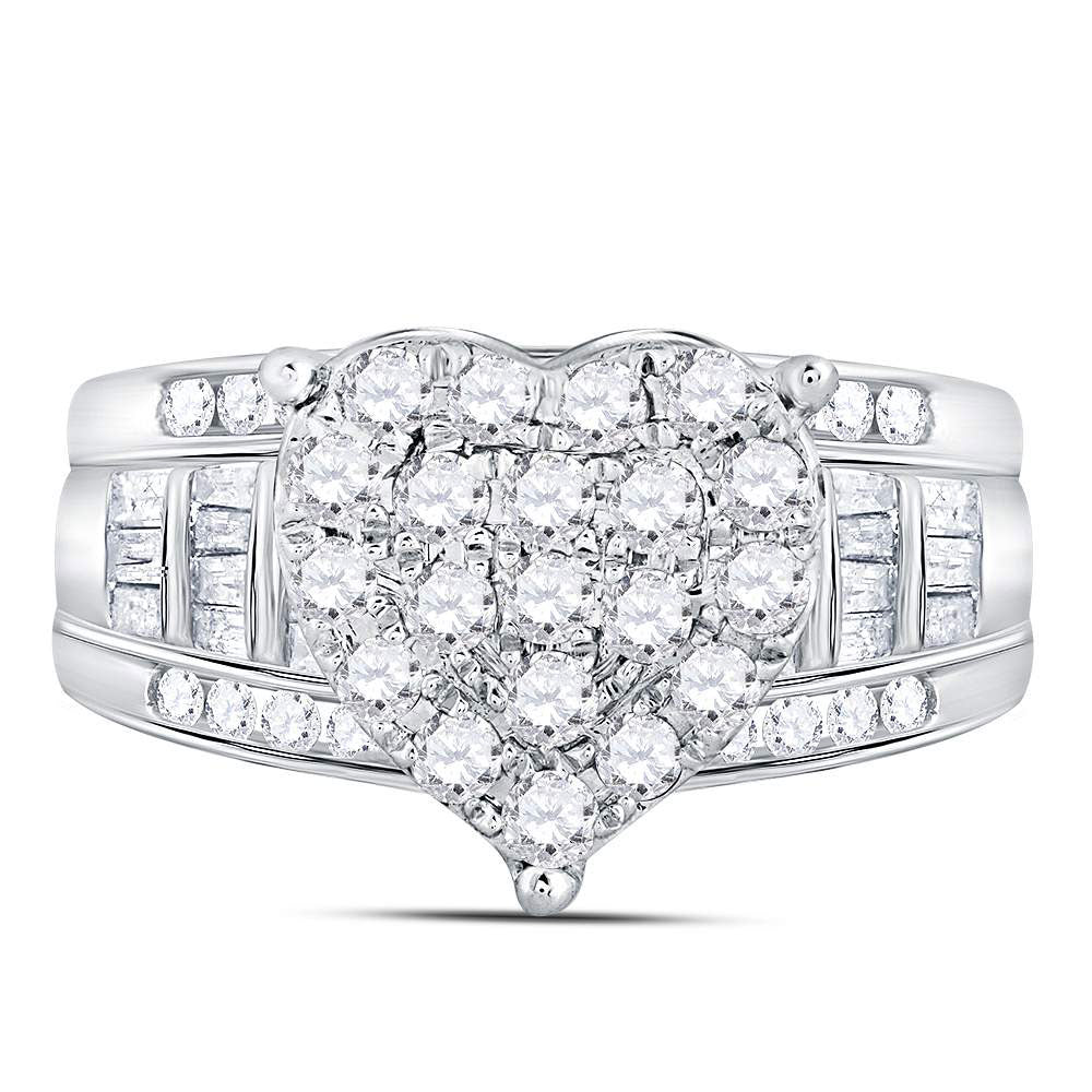 10kt White Gold Womens Round Diamond Heart Cluster Bridal Wedding Engagement Ring 1.00 Cttw