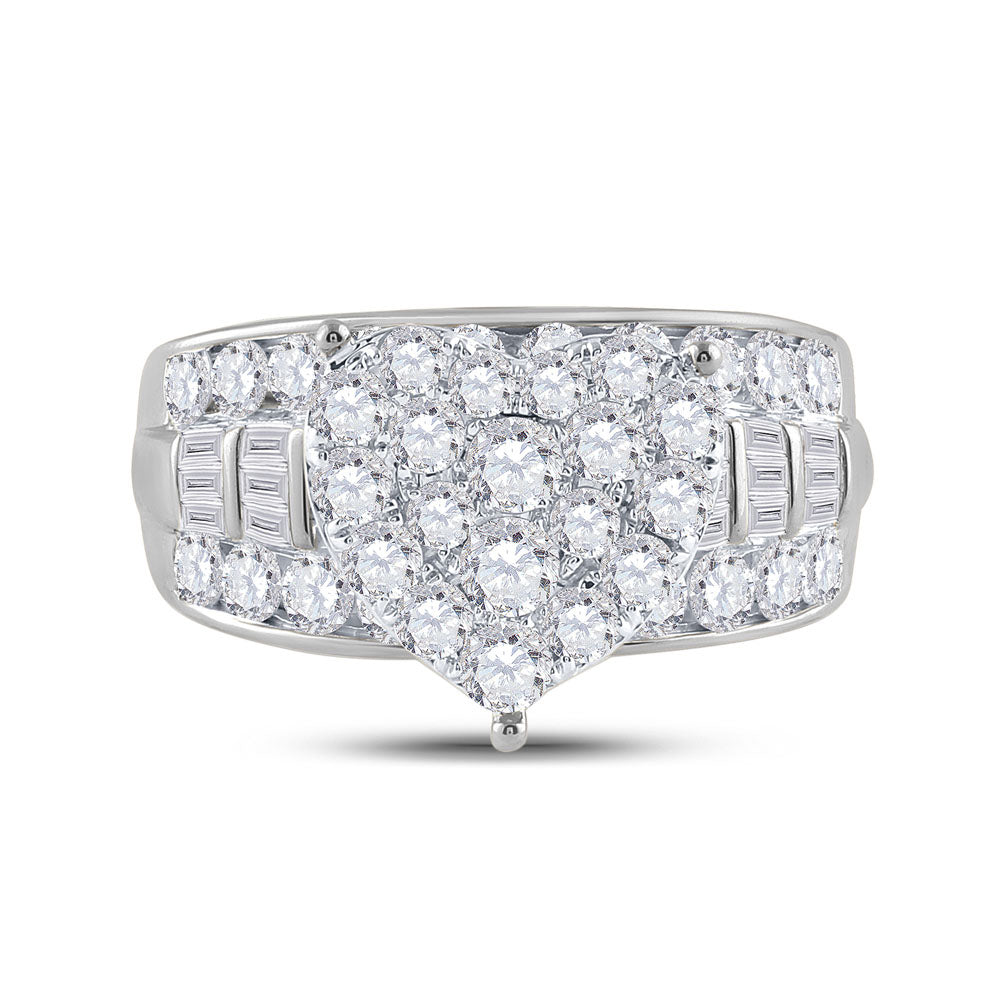 10kt White Gold Womens Round Diamond Heart Cluster Bridal Wedding Engagement Ring 2.00 Cttw