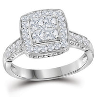 Load image into Gallery viewer, 10kt White Gold Womens Cluster Bridal Wedding Engagement Ring 1.00 Cttw
