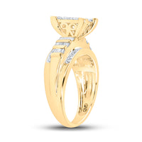 Load image into Gallery viewer, 10kt Yellow Gold Womens Round Diamond Rectangle Cluster Bridal Wedding Engagement Ring 7/8 Cttw - Size 8.5

