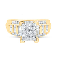 Load image into Gallery viewer, 10kt Yellow Gold Womens Round Diamond Rectangle Cluster Bridal Wedding Engagement Ring 7/8 Cttw - Size 9.5

