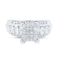 Load image into Gallery viewer, 10kt White Gold Womens Round Diamond Rectangle Cluster Bridal Wedding Engagement Ring 7/8 Cttw - Size 7.5

