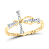 Load image into Gallery viewer, 10kt Yellow Gold Womens Round Diamond Cross Infinity Band Ring 1/10 Cttw
