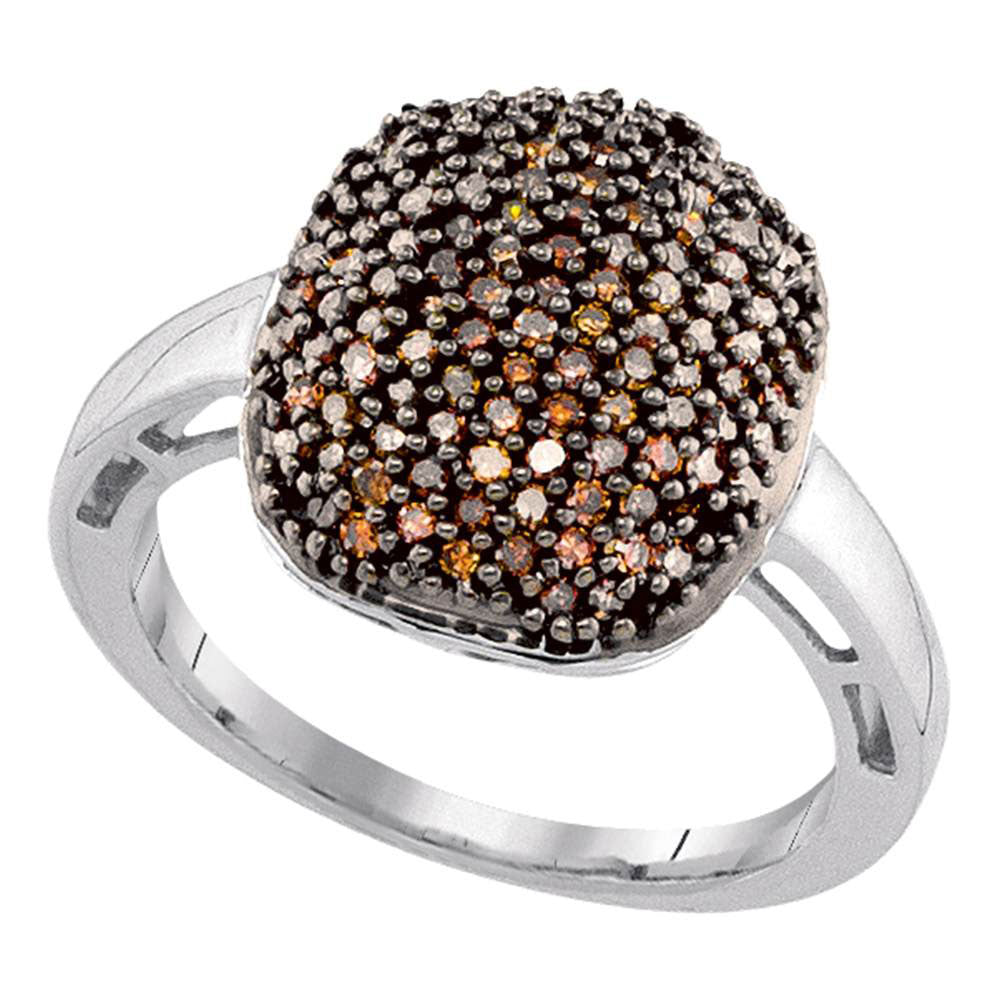 10kt White Gold Womens Round Brown Diamond Composite Cluster Ring 1/2 Cttw