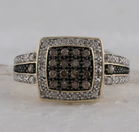 Load image into Gallery viewer, 10kt Yellow Gold Womens Round Brown Diamond Square Cluster Ring 1/2 Cttw

