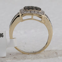 Load image into Gallery viewer, 10kt Yellow Gold Womens Round Brown Diamond Square Cluster Ring 1/2 Cttw
