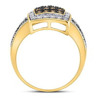 Load image into Gallery viewer, 10kt Yellow Gold Womens Round Brown Diamond Square Cluster Ring 1/2 Cttw
