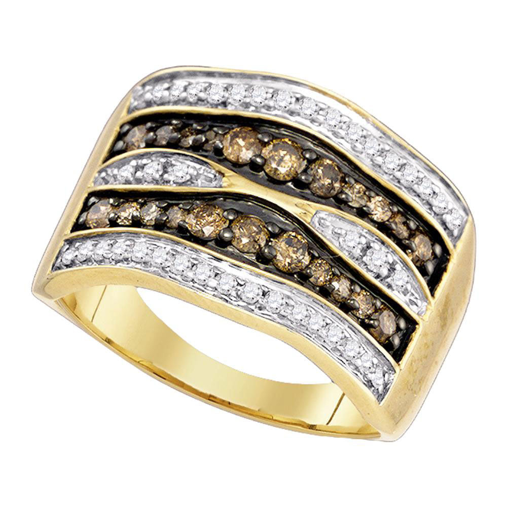 10kt Yellow Gold Womens Round Brown Diamond Cocktail Ring 3/4 Cttw