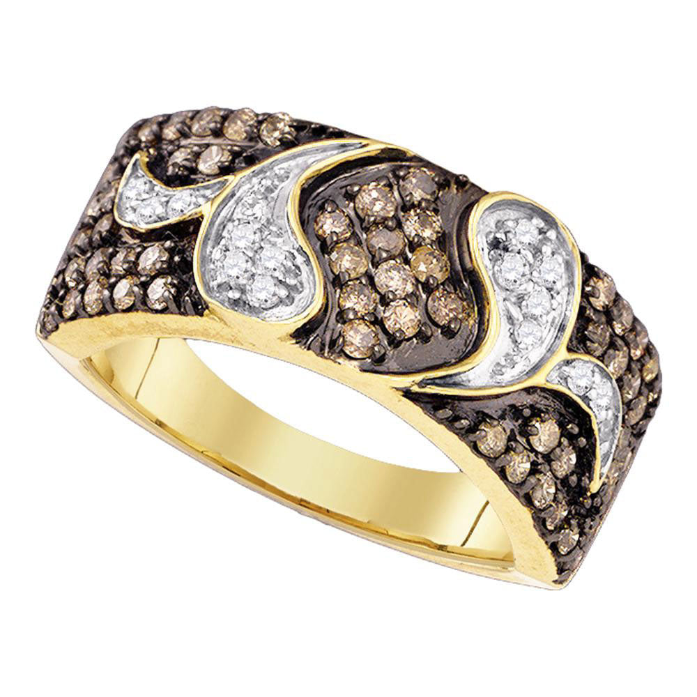 10k Yellow Gold Womens Brown Diamond Cocktail Band Ring 7/8 Cttw