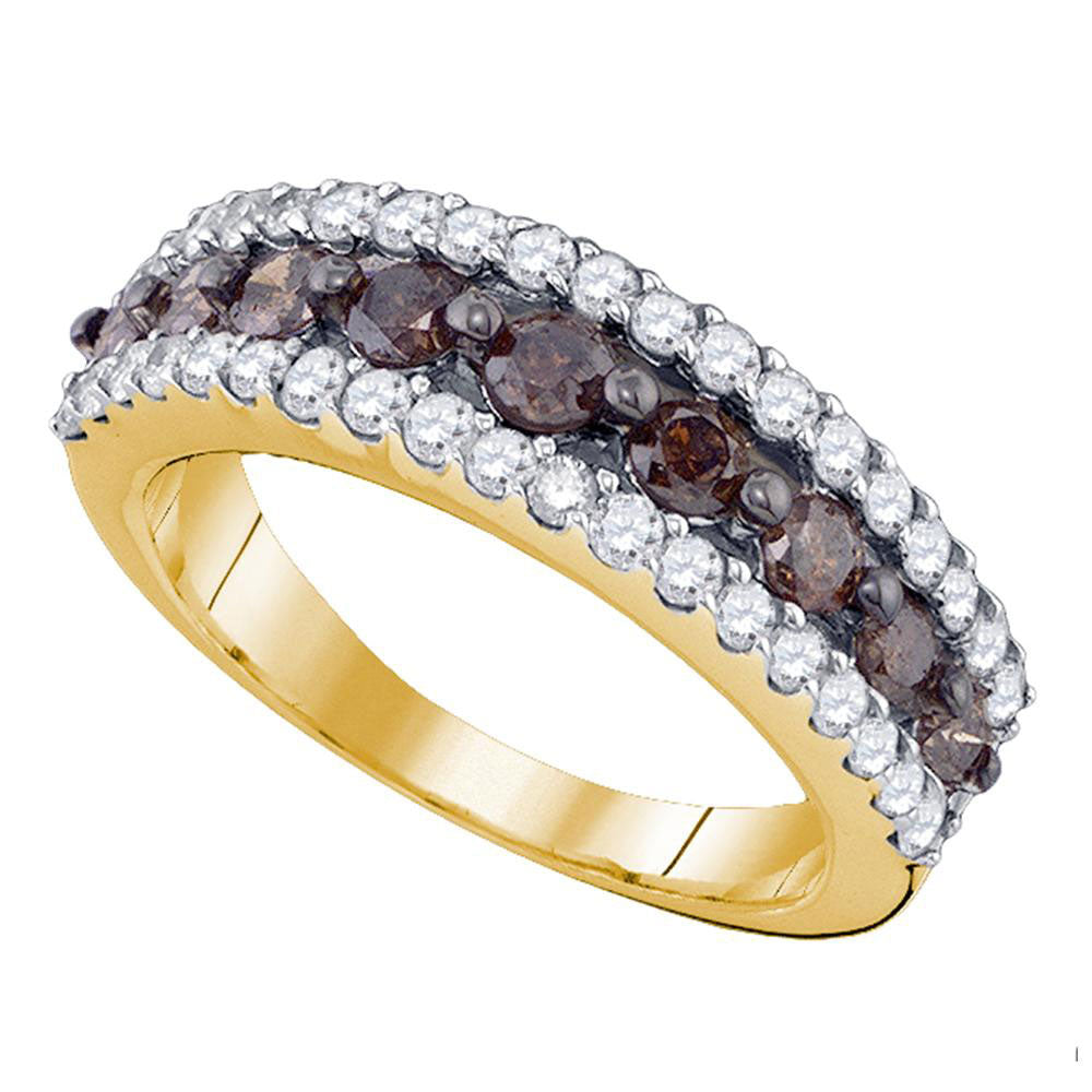 10kt Yellow Gold Womens Round Brown Diamond Band Ring 1-1/2 Cttw
