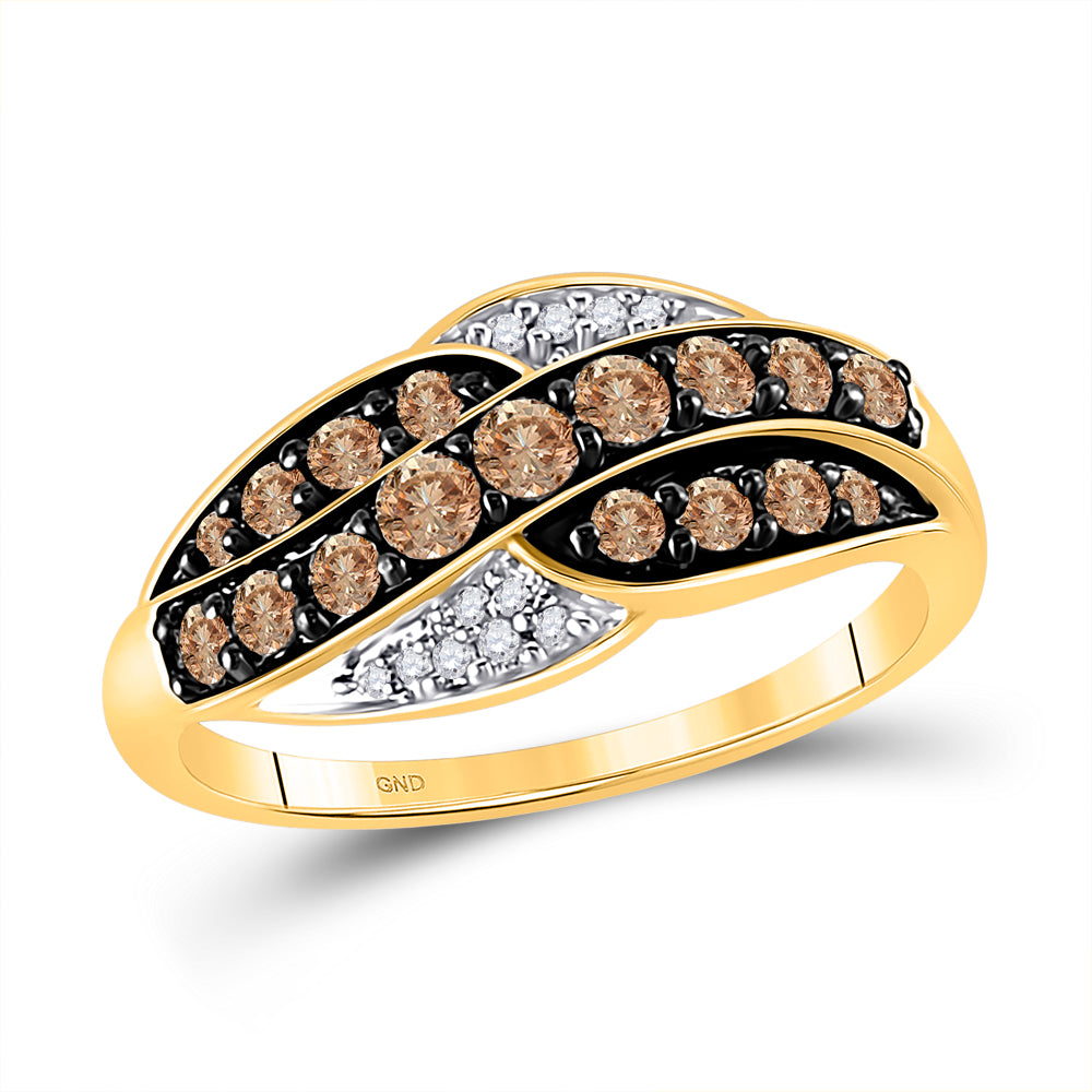 10kt Yellow Gold Womens Round Brown Diamond Band Ring 1/2 Cttw