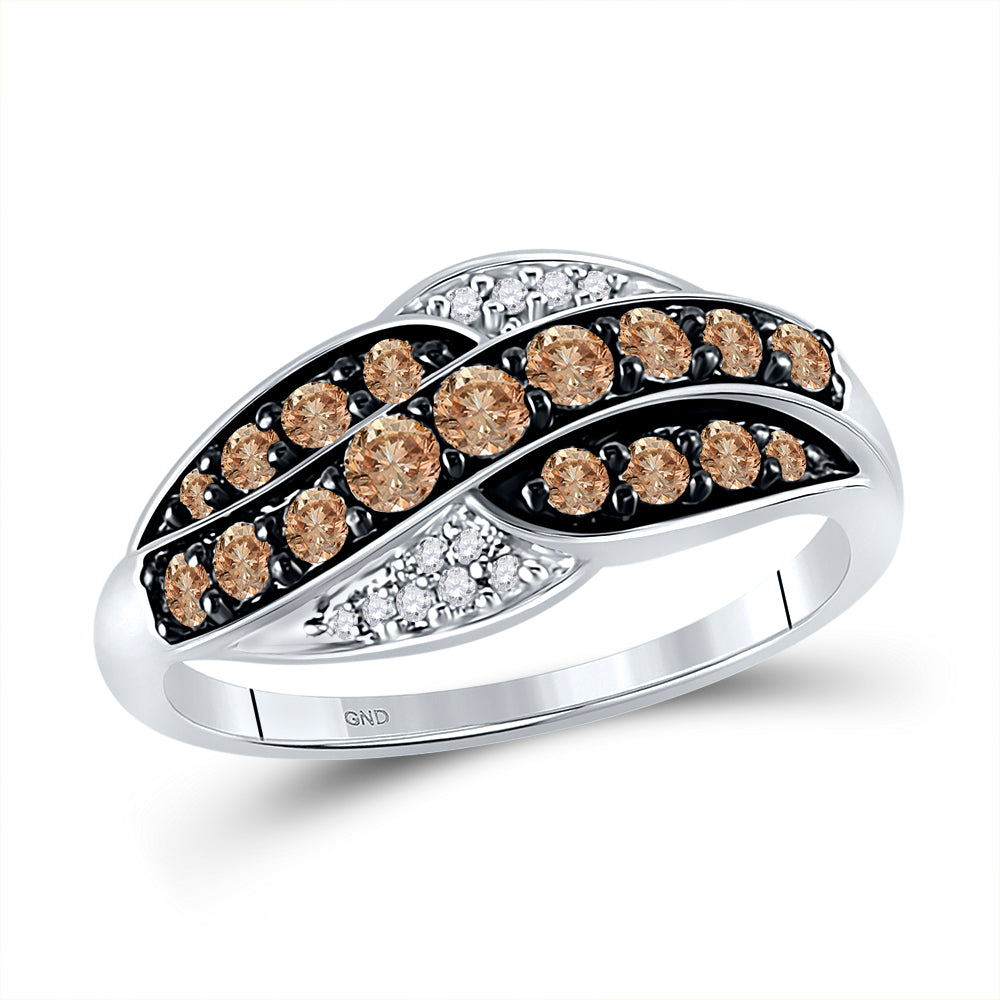 10kt White Gold Womens Round Brown Diamond Band Ring 1/2 Cttw