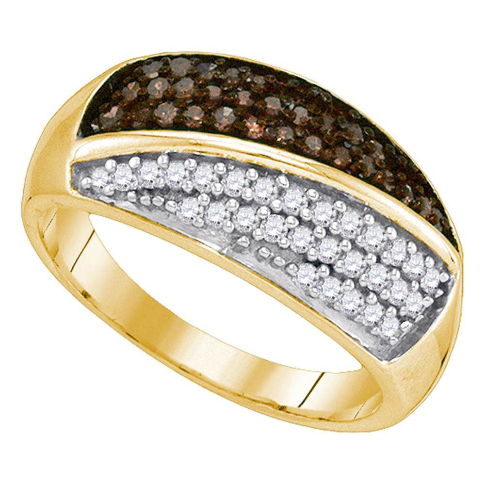 10kt Yellow Gold Womens Round Brown Diamond Band Ring 1/2 Cttw