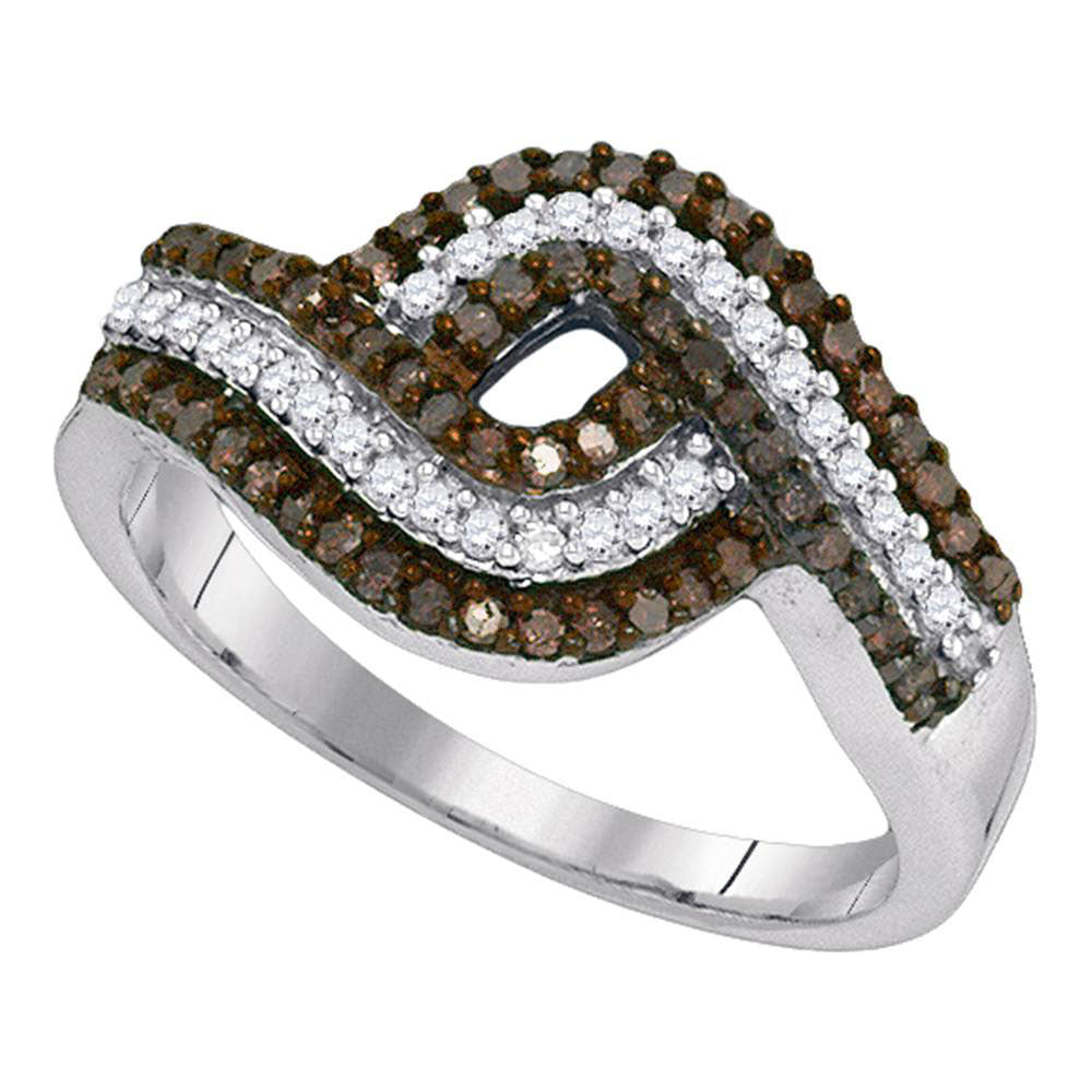 10kt White Gold Womens Round Brown Diamond Band Ring 1/2 Cttw