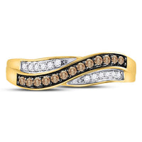 Load image into Gallery viewer, 10kt Yellow Gold Womens Round Brown Diamond Band Ring 1/4 Cttw
