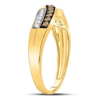 Load image into Gallery viewer, 10kt Yellow Gold Womens Round Brown Diamond Band Ring 1/4 Cttw
