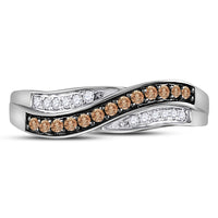 Load image into Gallery viewer, 10kt White Gold Womens Round Brown Diamond Band Ring 1/4 Cttw
