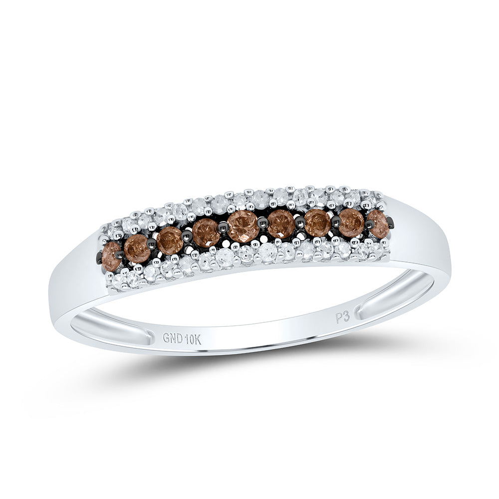 10kt White Gold Womens Round Brown Diamond Band Ring 1/5 Cttw