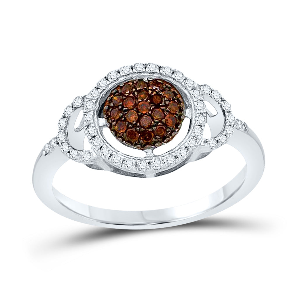 10kt White Gold Womens Round Brown Diamond Cluster Ring 1/3 Cttw