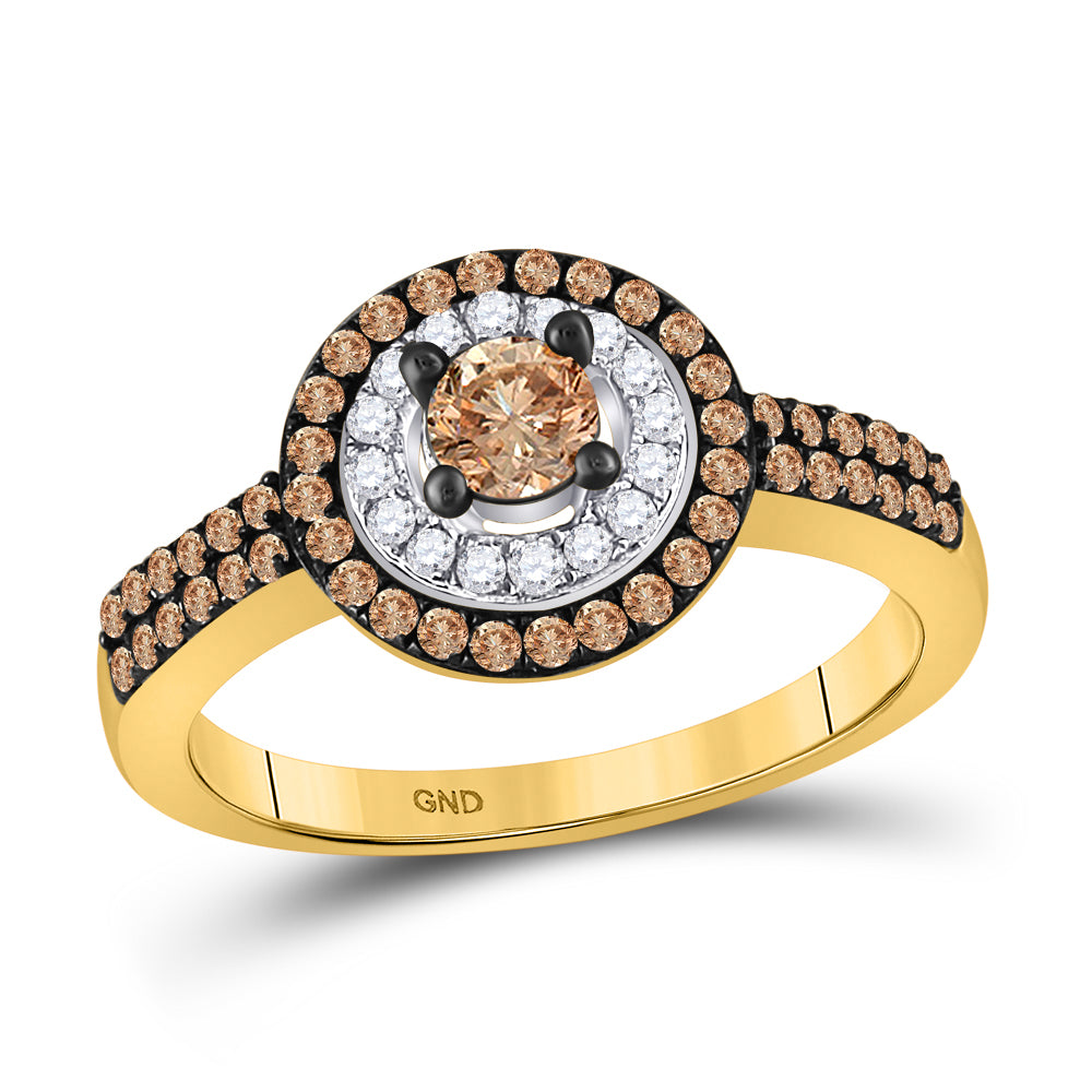 10kt Yellow Gold Womens Round Brown Diamond Solitaire Ring 3/4 Cttw