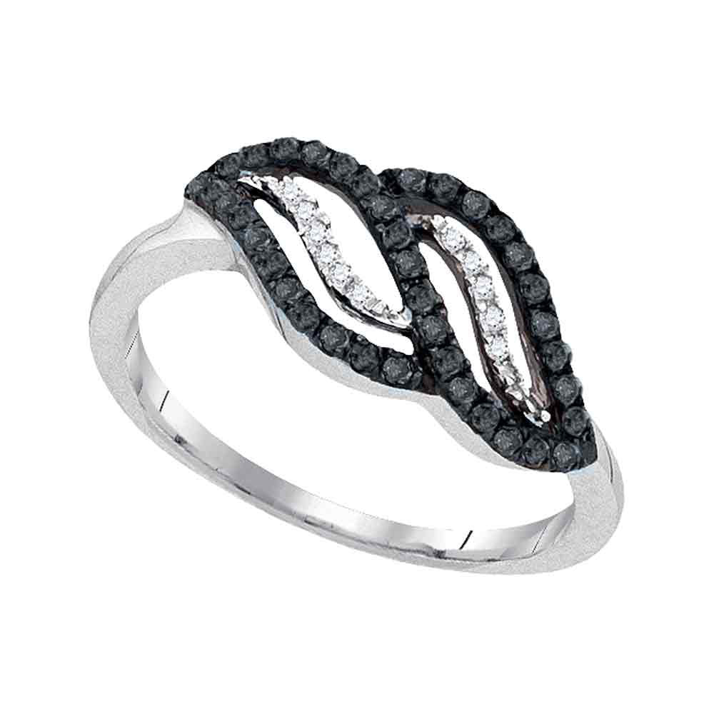 10kt White Gold Womens Round Black Color Enhanced Diamond Crossover Band Ring 1/3 Cttw