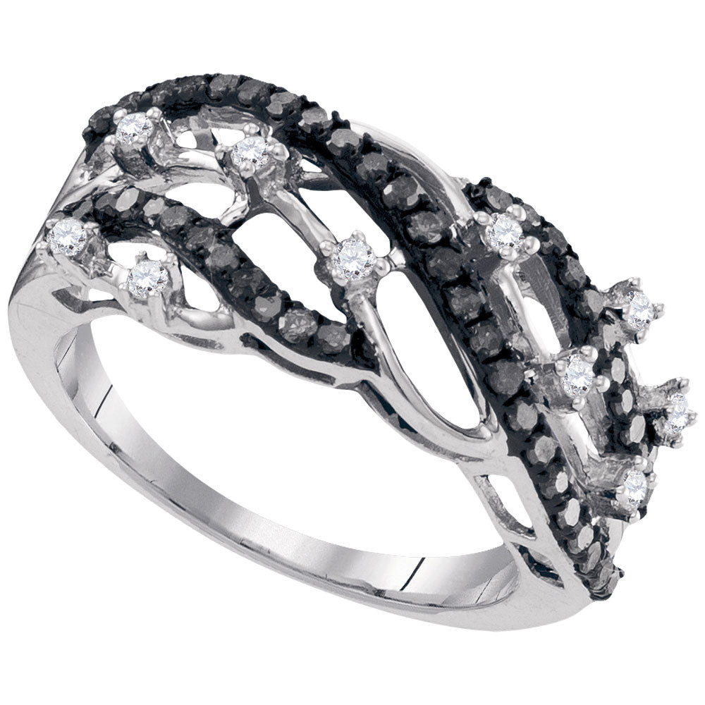 10kt White Gold Womens Color Enhanced Black Diamond Ring 1/2 Cttw