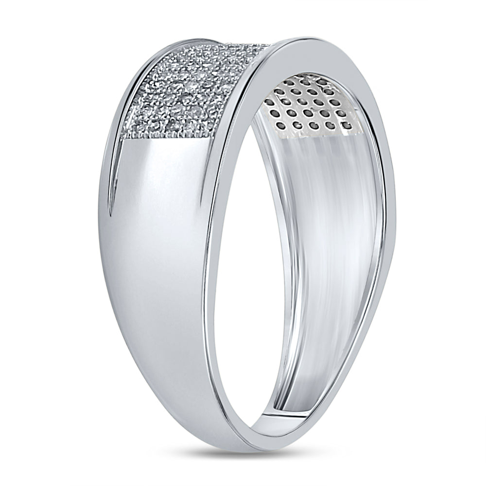 10k White Gold Mens Round Diamond Micropave Wedding Anniversary Band Ring 1/3 Cttw