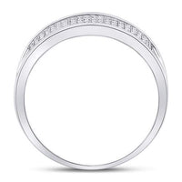 Load image into Gallery viewer, 10k White Gold Mens Round Diamond Micropave Wedding Anniversary Band Ring 1/3 Cttw
