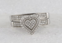 Load image into Gallery viewer, Sterling Silver Womens Round Diamond Heart Bridal Wedding Engagement Ring Band Set 3/8 Cttw
