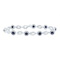 Load image into Gallery viewer, Sterling Silver Womens Round Lab-Created Blue Sapphire Tennis Bracelet 3-1/4 Cttw
