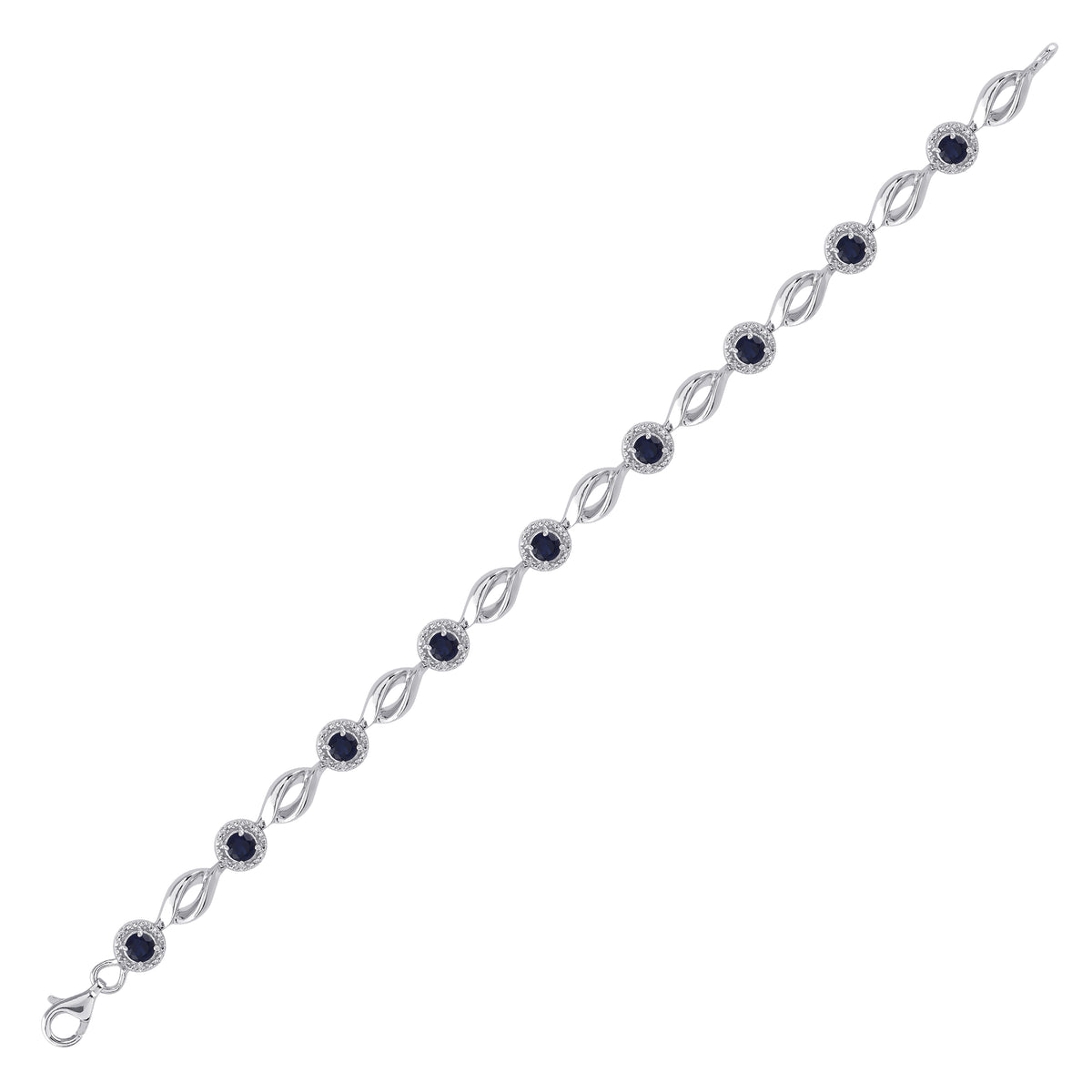 Sterling Silver Womens Round Lab-Created Blue Sapphire Tennis Bracelet 3-1/4 Cttw