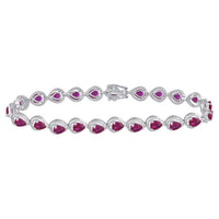 Load image into Gallery viewer, Sterling Silver Womens Oval Lab-Created Ruby Tennis Bracelet 5-7/8 Cttw
