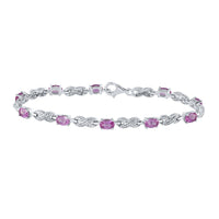 Load image into Gallery viewer, Sterling Silver Womens Oval Lab-Created Pink Sapphire Fashion Bracelet 5-1/3 Cttw
