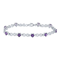 Load image into Gallery viewer, Sterling Silver Womens Heart Lab-Created Amethyst Heart Bracelet 5-1/2 Cttw
