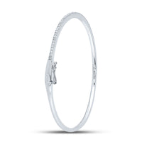 Load image into Gallery viewer, Sterling Silver Womens Round Diamond Single Row Bangle Bracelet 1/3 Cttw
