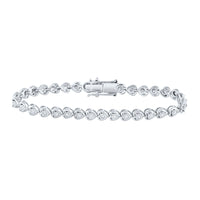 Load image into Gallery viewer, Sterling Silver Womens Round Diamond Heart Tennis Bracelet 1.00 Cttw
