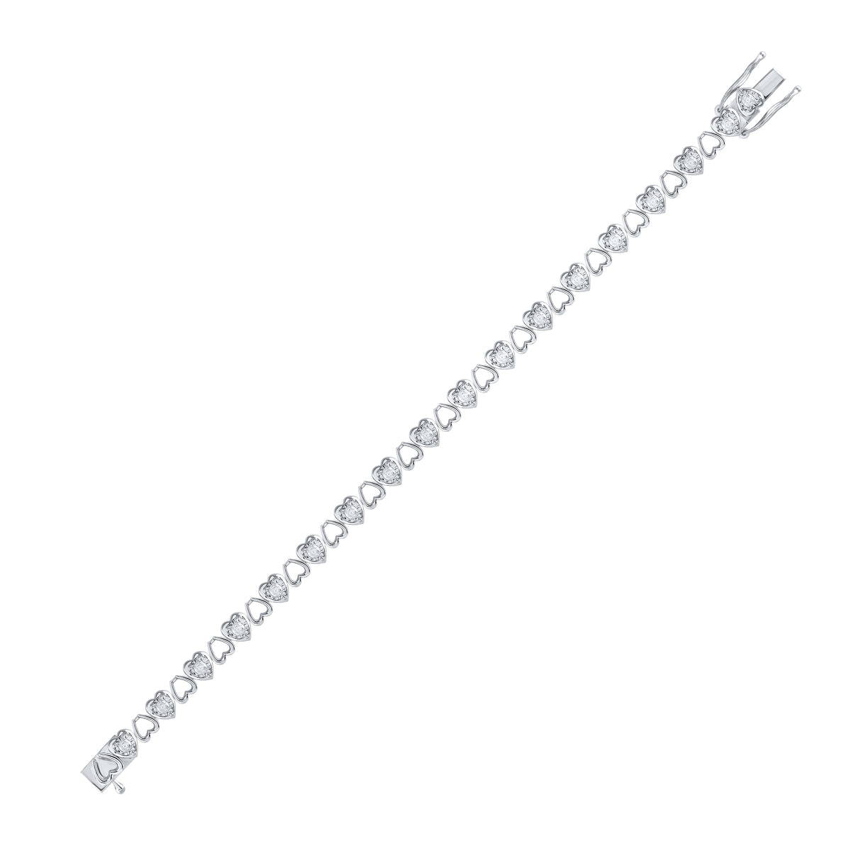 Sterling Silver Womens Round Diamond Heart Bracelet 1.00 Cttw